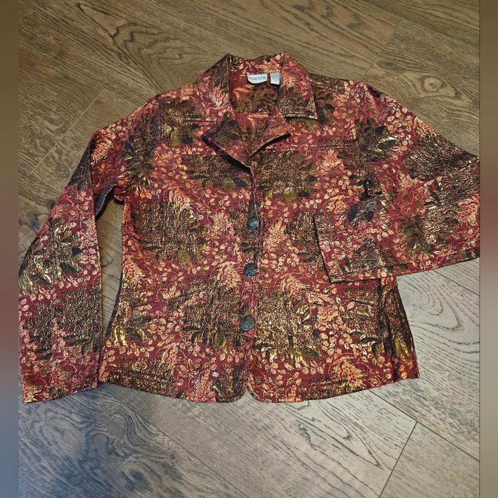 Worthington Burgundy and Gold Floral Brocade Jacket
